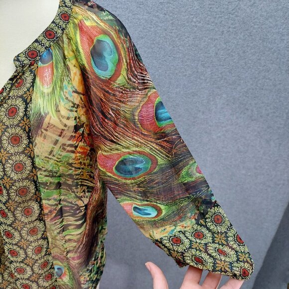 Anthropologie Fig and Flower Women's Boho Peasant Blouse PL Peacock - Picture 2 of 5